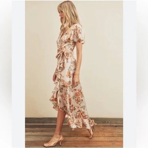 Satin Pink Floral Dress High Low - Picture 2 of 6